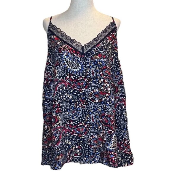 Papaya Womens Navy Multicolor Floral Pattern Lace Sleeveless Pullover Top SZ 18 - Picture 1 of 8